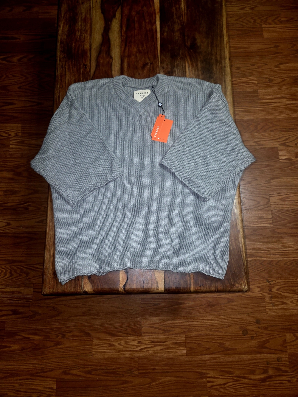YoungLA Light Gray V-Neck Knit Sweater for Men